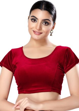 Maroon Color Velvet Saree Blouse 