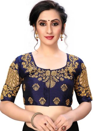 Navy Blue Color Art Silk Saree Blouse 