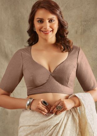 Brown Color Linen Saree Blouse 