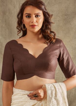Brown Color Linen Saree Blouse 