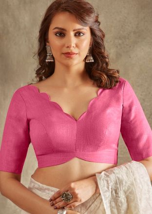 Pink Color Linen Saree Blouse 