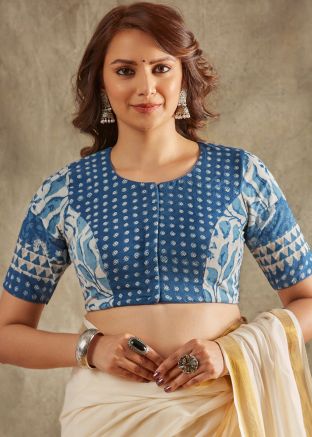 Blue Color Cotton Saree Blouse 