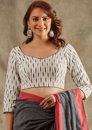White Color Cotton Saree Blouse 