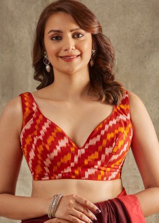 Red Color Cotton Saree Blouse 