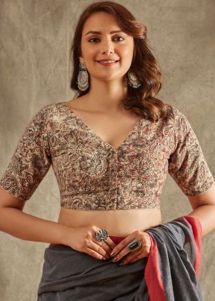 Beige Color Cotton Saree Blouse 