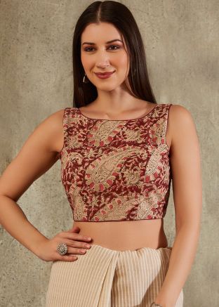 Beige Color Cotton Saree Blouse 