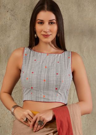 Grey Color Cotton Saree Blouse 