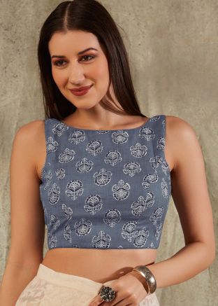 Blue Color Cotton Saree Blouse 