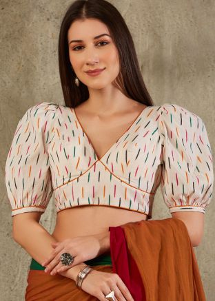 White Color Cotton Saree Blouse 