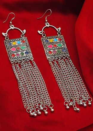 Oxidised Stone Studded Multicolor Indian Earrings USA UK