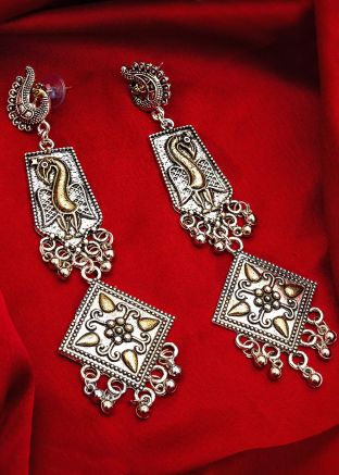 Oxidised Beaded Earrings in Silver