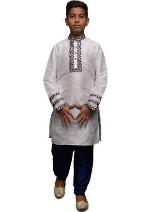 White Readymade Kids Kurta Churidar Set
