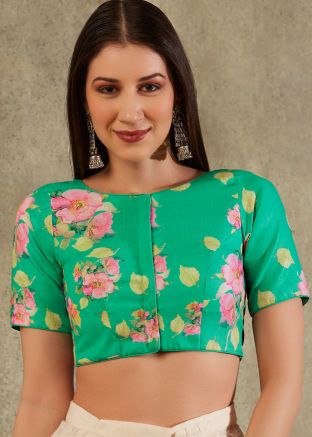 Green Color Cotton Saree Blouse 