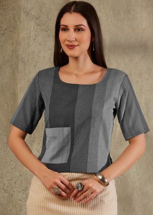 Grey Color Cotton Saree Blouse 