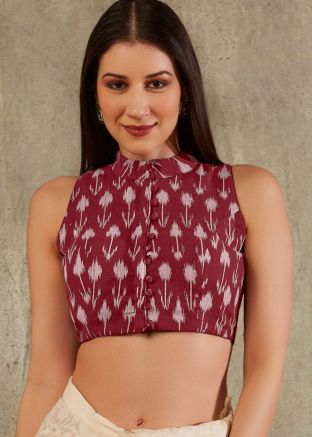 Maroon Color Cotton Saree Blouse 