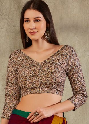Beige Color Cotton Saree Blouse 