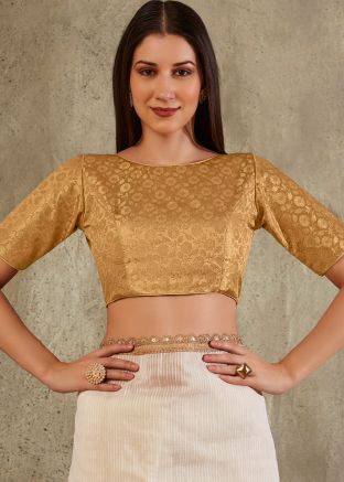 Gold Color Brocade Saree Blouse 
