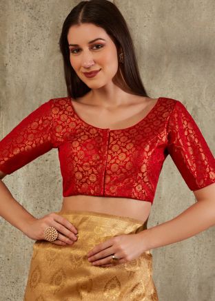 Red Color Brocade Saree Blouse 