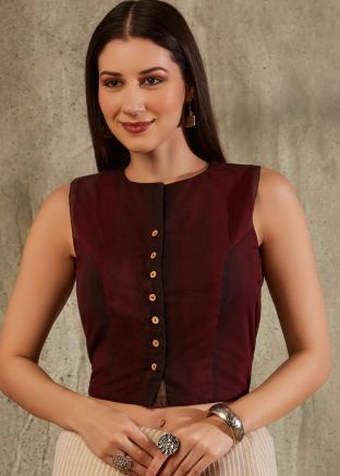 Maroon Color Cotton Saree Blouse 