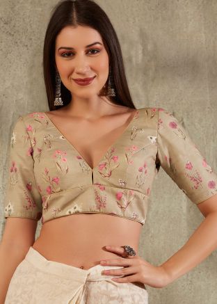 Beige Color Cotton Saree Blouse 