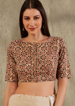 Beige Color Cotton Saree Blouse 