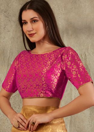 Pink Color Brocade Saree Blouse 