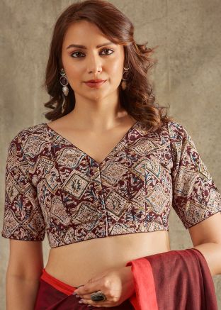 Beige Color Cotton Saree Blouse 