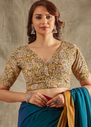 Yellow Color Cotton Saree Blouse 