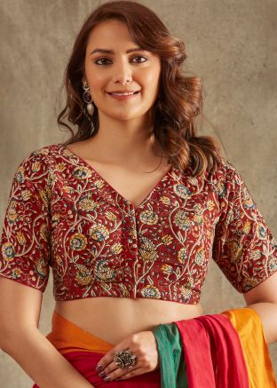 Maroon Color Cotton Saree Blouse 