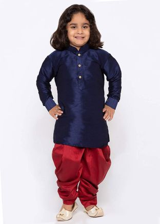 Readymade Navy Blue Kids Kurta With Dhoti