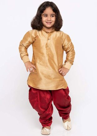 Readymade Beige Kids Kurta With Dhoti