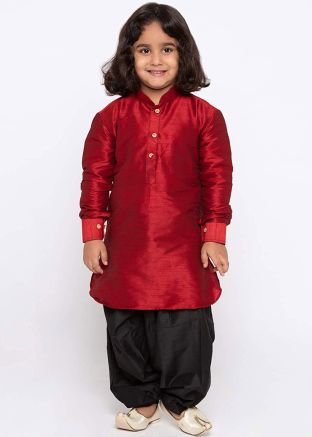 Readymade Maroon Kids Kurta With Dhoti