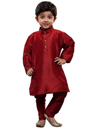 Readymade Maroon Dupion Silk Kids Kurta Pajama
