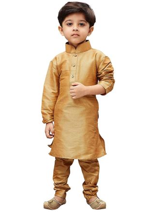 Readymade Beige Dupion Silk Kids Kurta Pajama