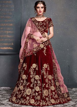 Maroon Embroidered Bridal Lehenga Choli