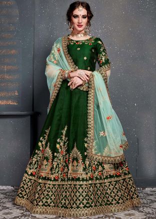 Art Silk Embroidered Designer Green Lehenga Choli Online Shopping USA
