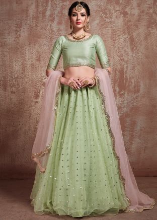 Buy Sequins Embellished Indian Light Green Lehenga Choli Online USA