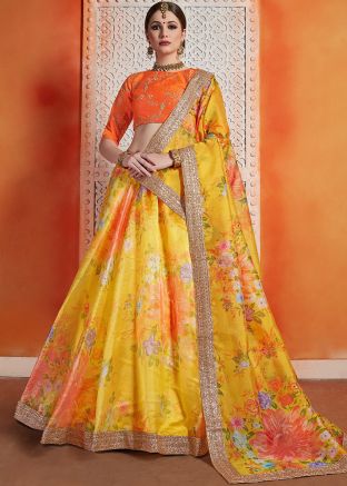 Buy Digital Print Designer Yellow Floral Lehenga Choli Online USA