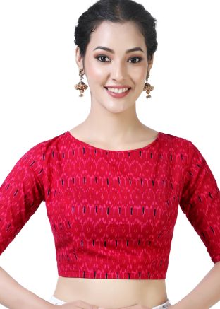 Pink Color Cotton Saree Blouse 