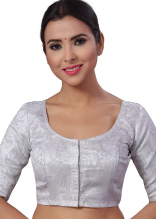 Silver Color Brocade Saree Blouse 