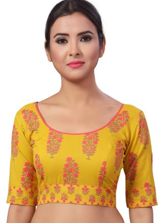 Yellow Color Cotton Saree Blouse 