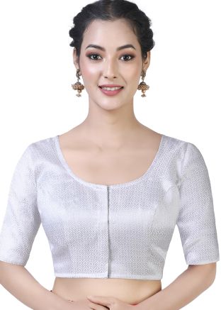 Silver Color Brocade Saree Blouse 