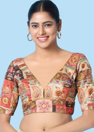 Multi Color Brocade Saree Blouse 