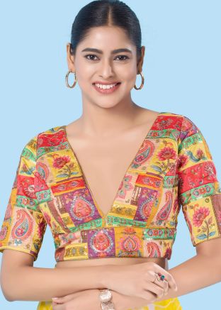 Yellow Color Brocade Saree Blouse 