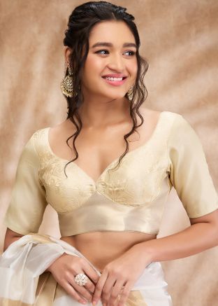 Golden Color Brocade Saree Blouse 