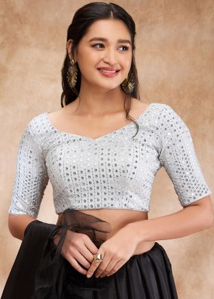 Silver Color Silk Saree Blouse 