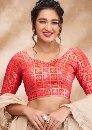 Pink Color Brocade Saree Blouse 
