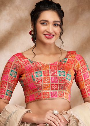 Red Color Brocade Saree Blouse 
