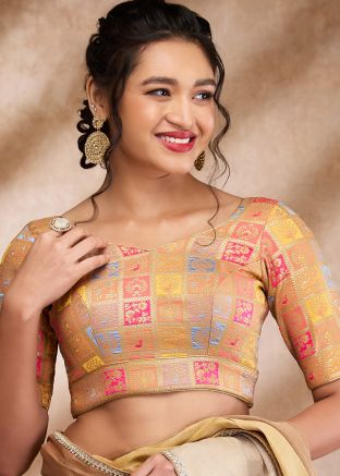 Golden Color Brocade Saree Blouse 