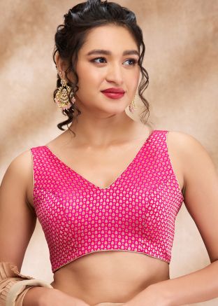 Pink Color Brocade Saree Blouse 